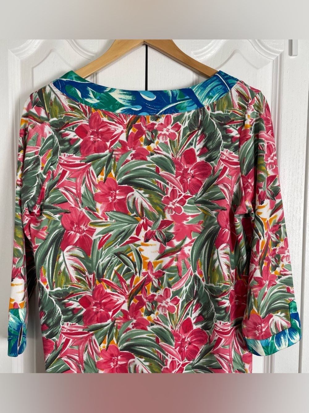 Caribbean Joe Relaxed Floral Dress Womens M Colorful 3/4 Sleeve Pull on Tropical - Picture 8 of 15